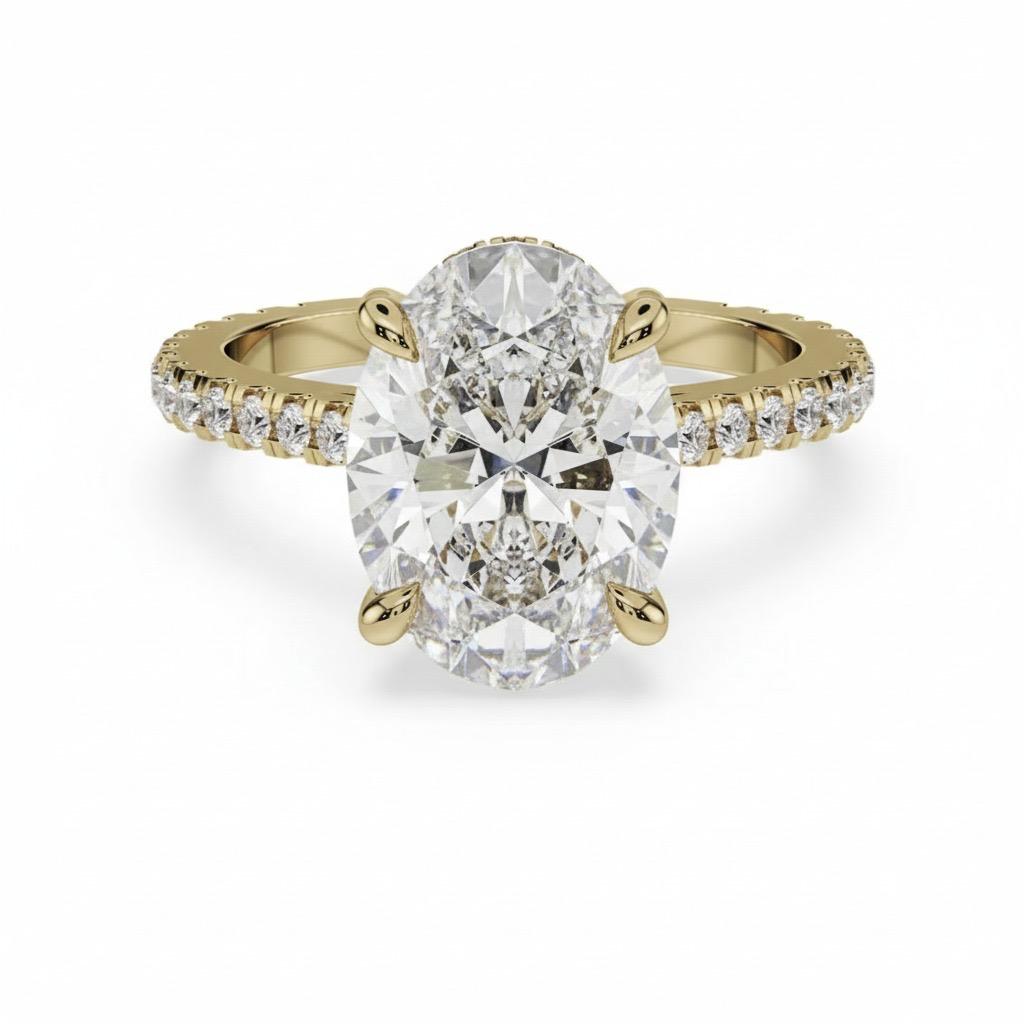 Oval Cut Ring - Timeless Elegance Collection - 3CT - 14K Yellow Gold - size 52