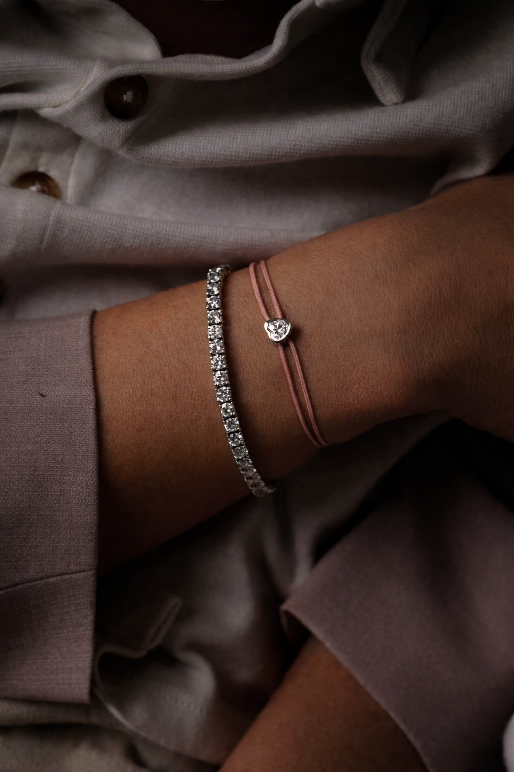Bracelet cordon en moissanite cœur