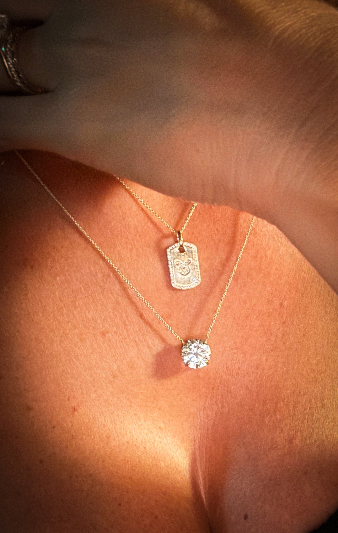 Diamond Initial & Zodiac Dog Tag Necklace