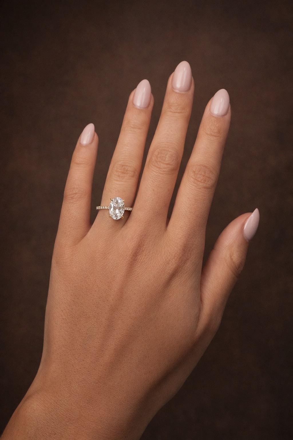 Oval Cut Ring - Timeless Elegance Collection - 3CT - 14K Yellow Gold - size 52