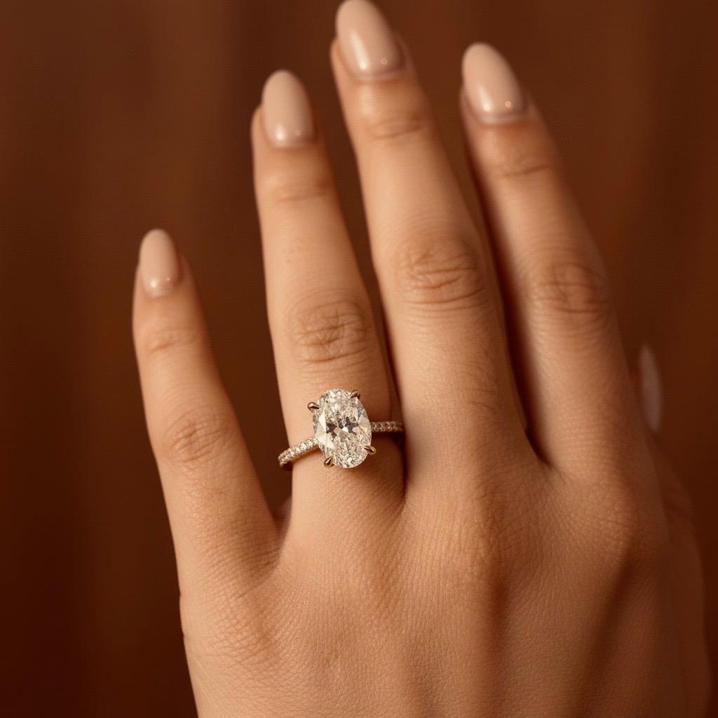 Oval Cut Ring - Timeless Elegance Collection - 3CT - 14K Yellow Gold - size 52