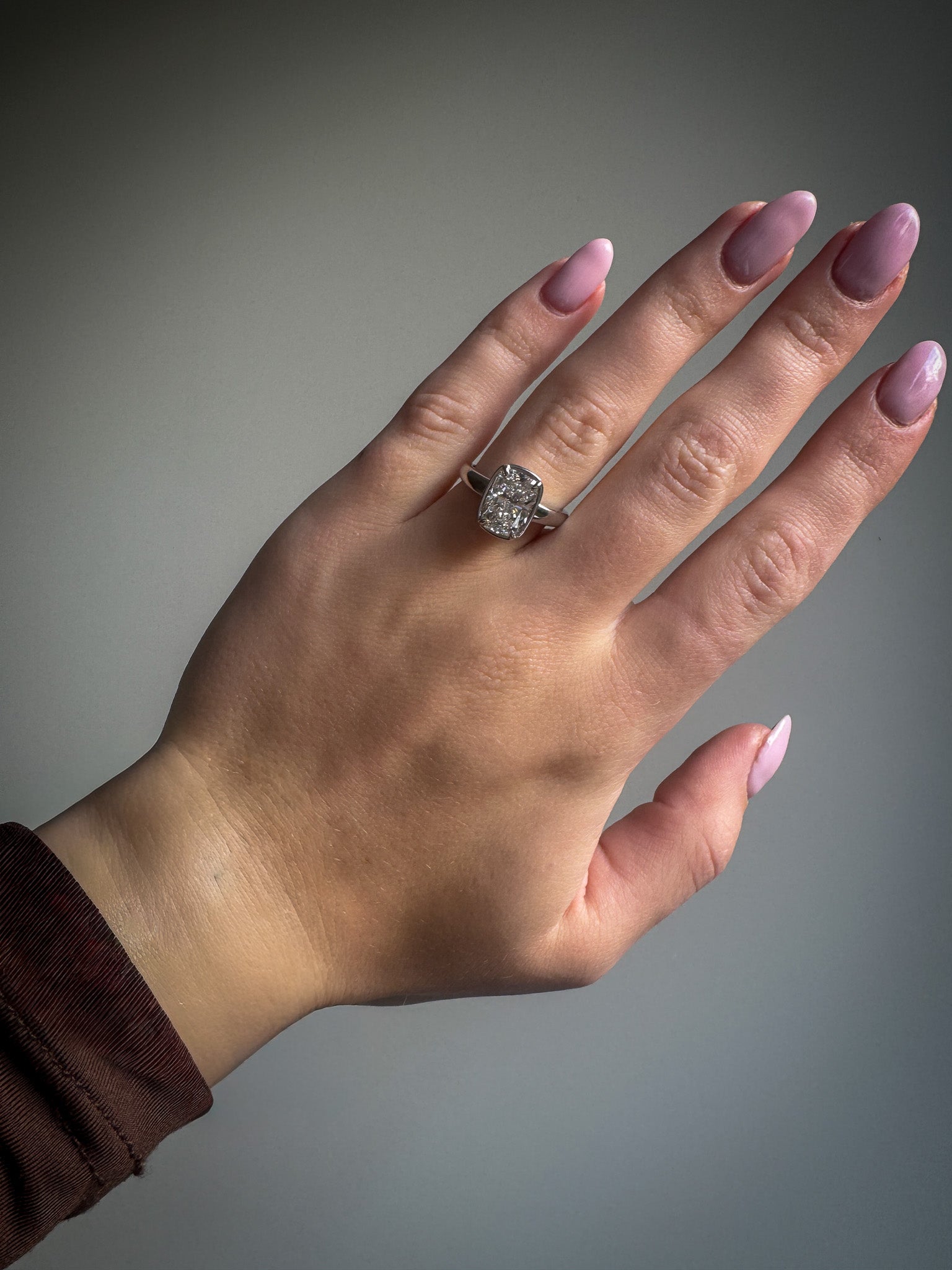 Custom made ring - 3ct Elongated Cushion in 14K White Gold Bulky-style ring - size 54