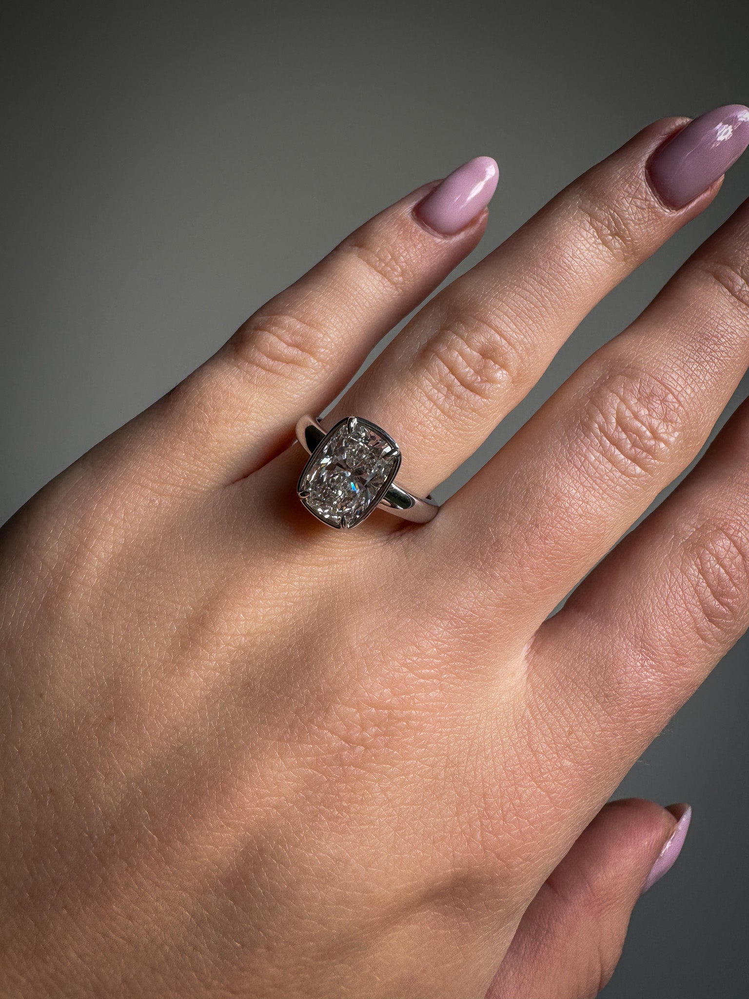 Custom made ring - 3ct Elongated Cushion in 14K White Gold Bulky-style ring - size 54