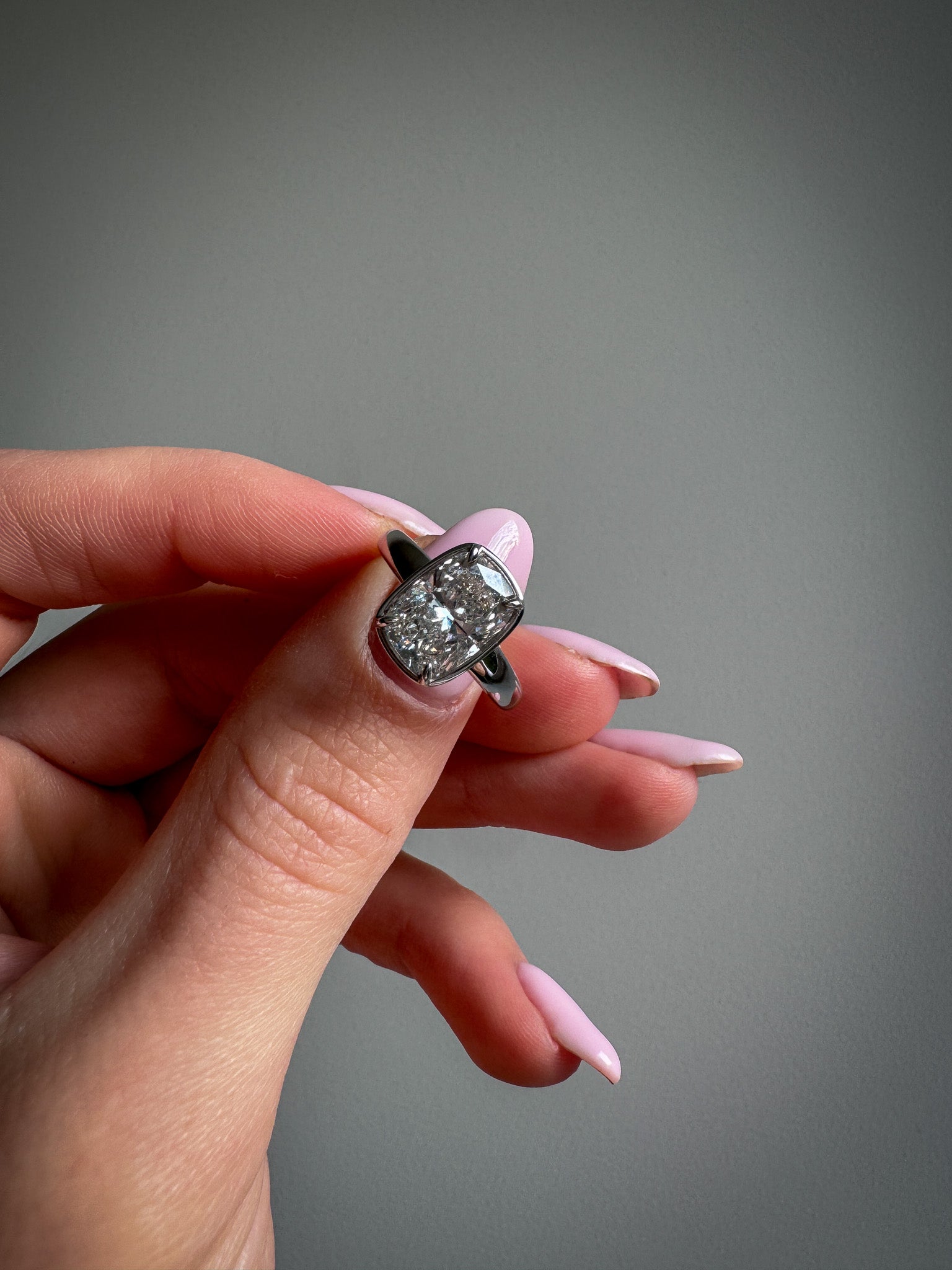 Custom made ring - 3ct Elongated Cushion in 14K White Gold Bulky-style ring - size 54