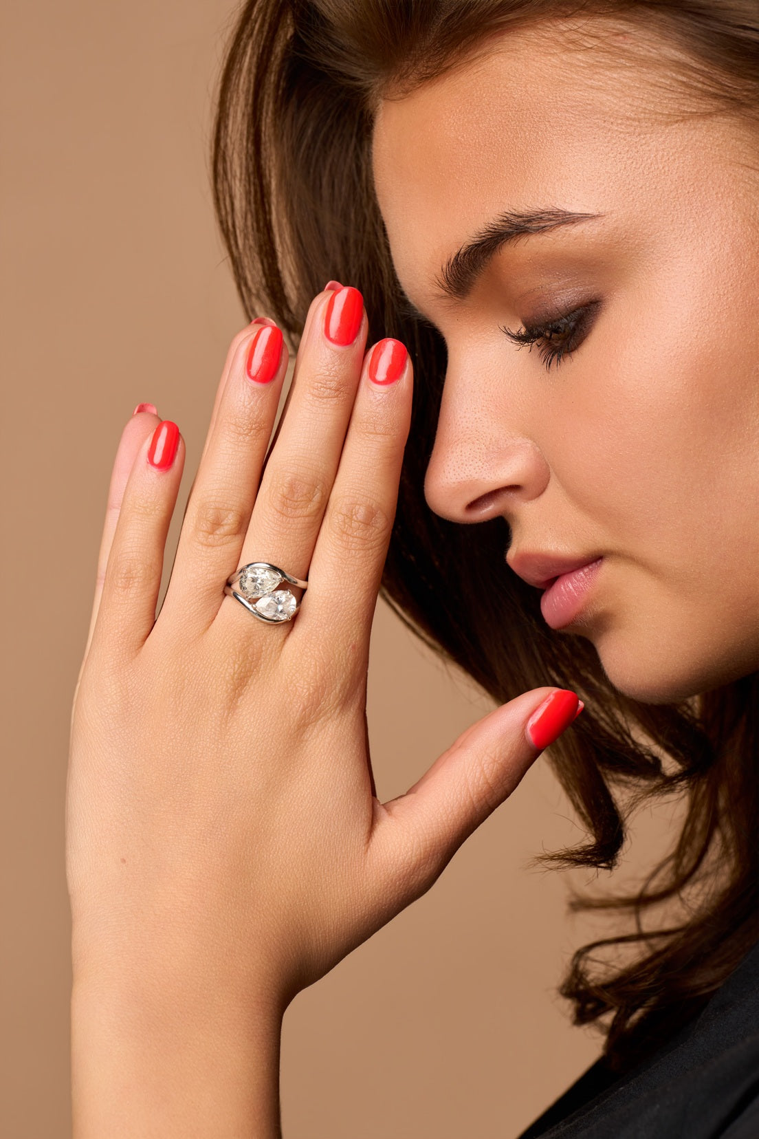 Sideways Pear Ring - Friendship Ring Set