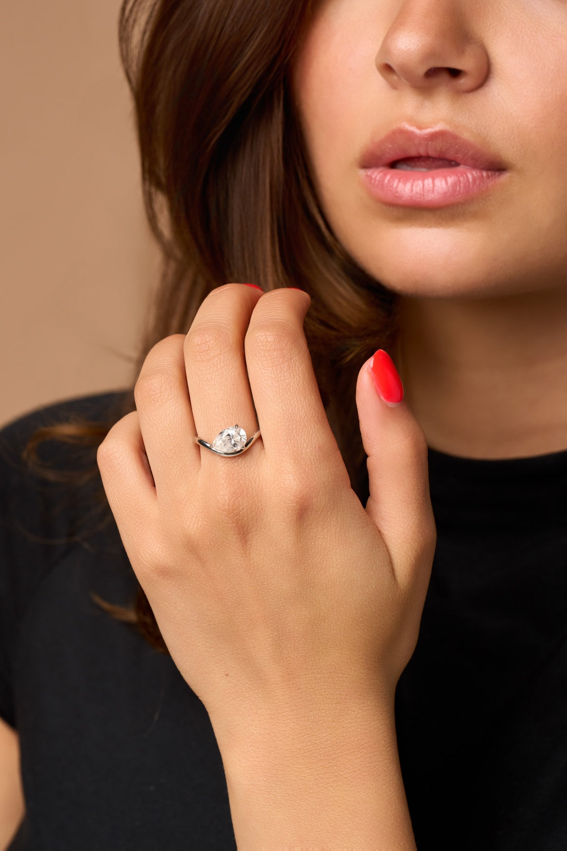Sideways Pear Ring - Minimalist Stackable Ring