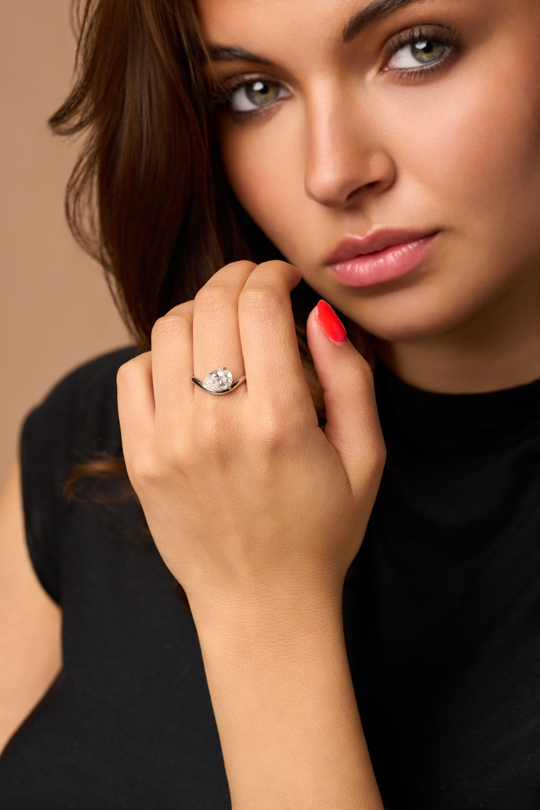 Sideways Pear Ring - Minimalist Stackable Ring