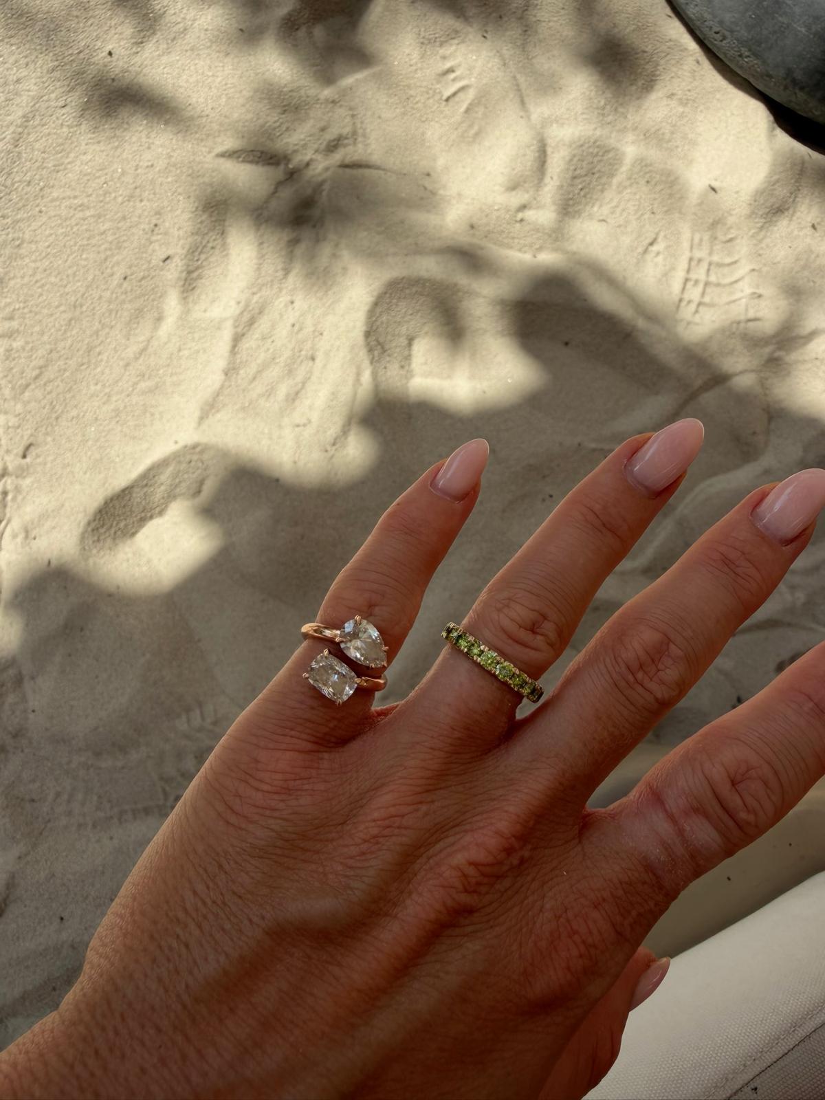 Large Full Eternity Diamond Ring - 9K Yellow Gold - Ocean Green Lab Diamonds - size 53