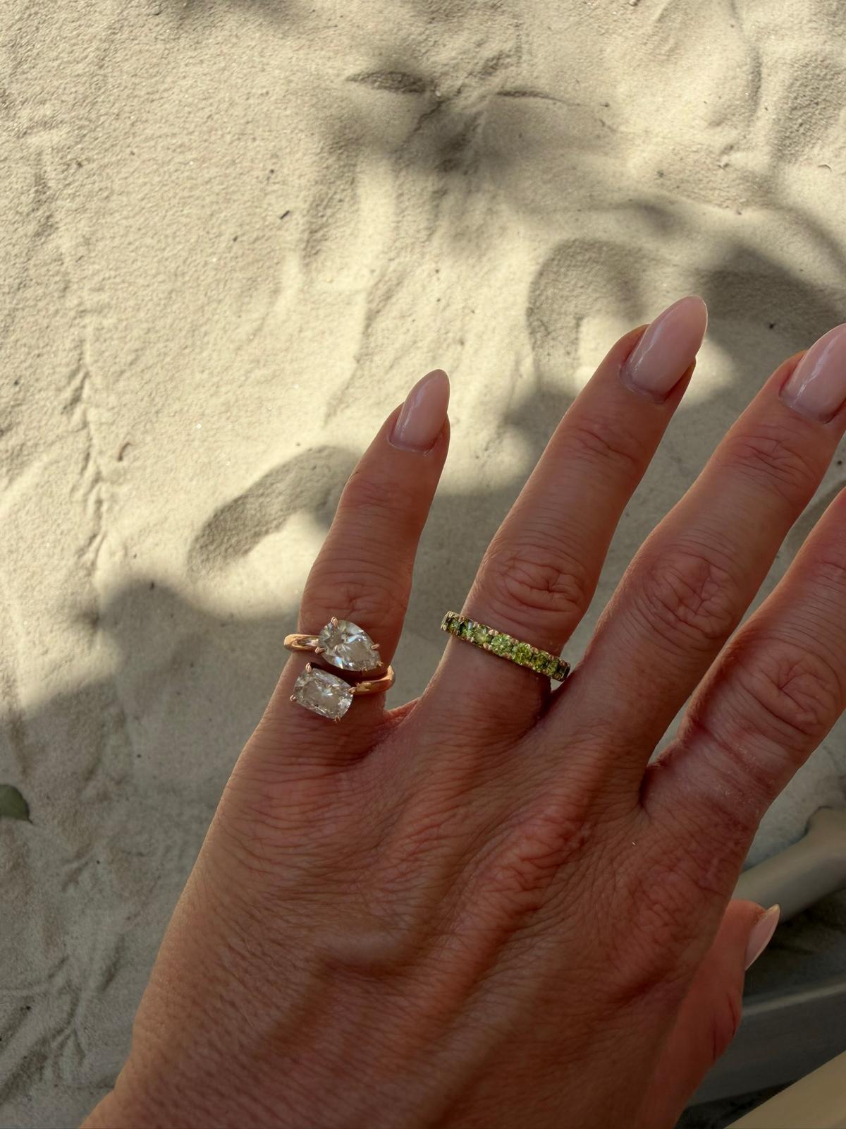 Large Full Eternity Diamond Ring - 9K Yellow Gold - Ocean Green Lab Diamonds - size 53