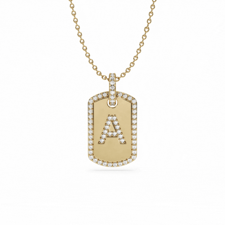 Diamond Initial & Zodiac Dog Tag Necklace