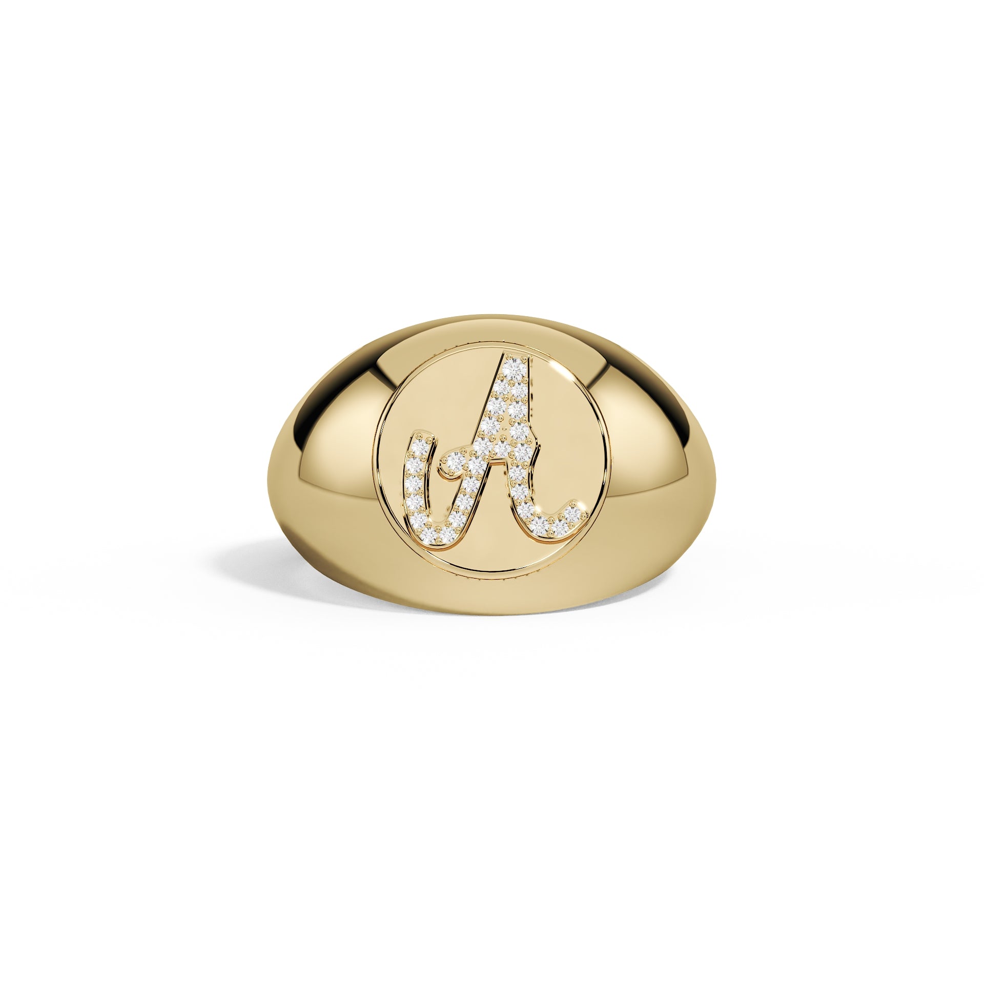 Single Initial Diamond Signet Ring
