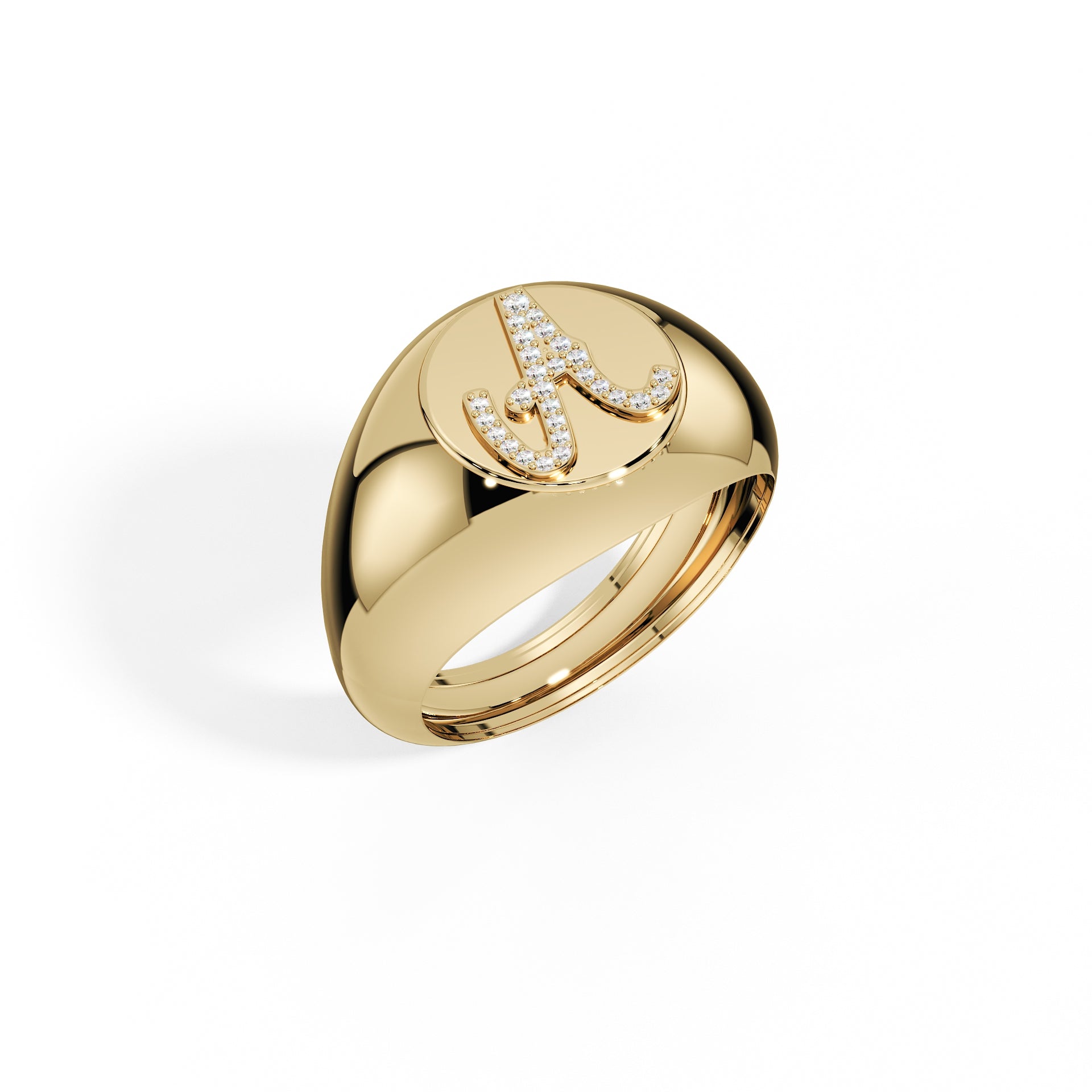 Single Initial Diamond Signet Ring