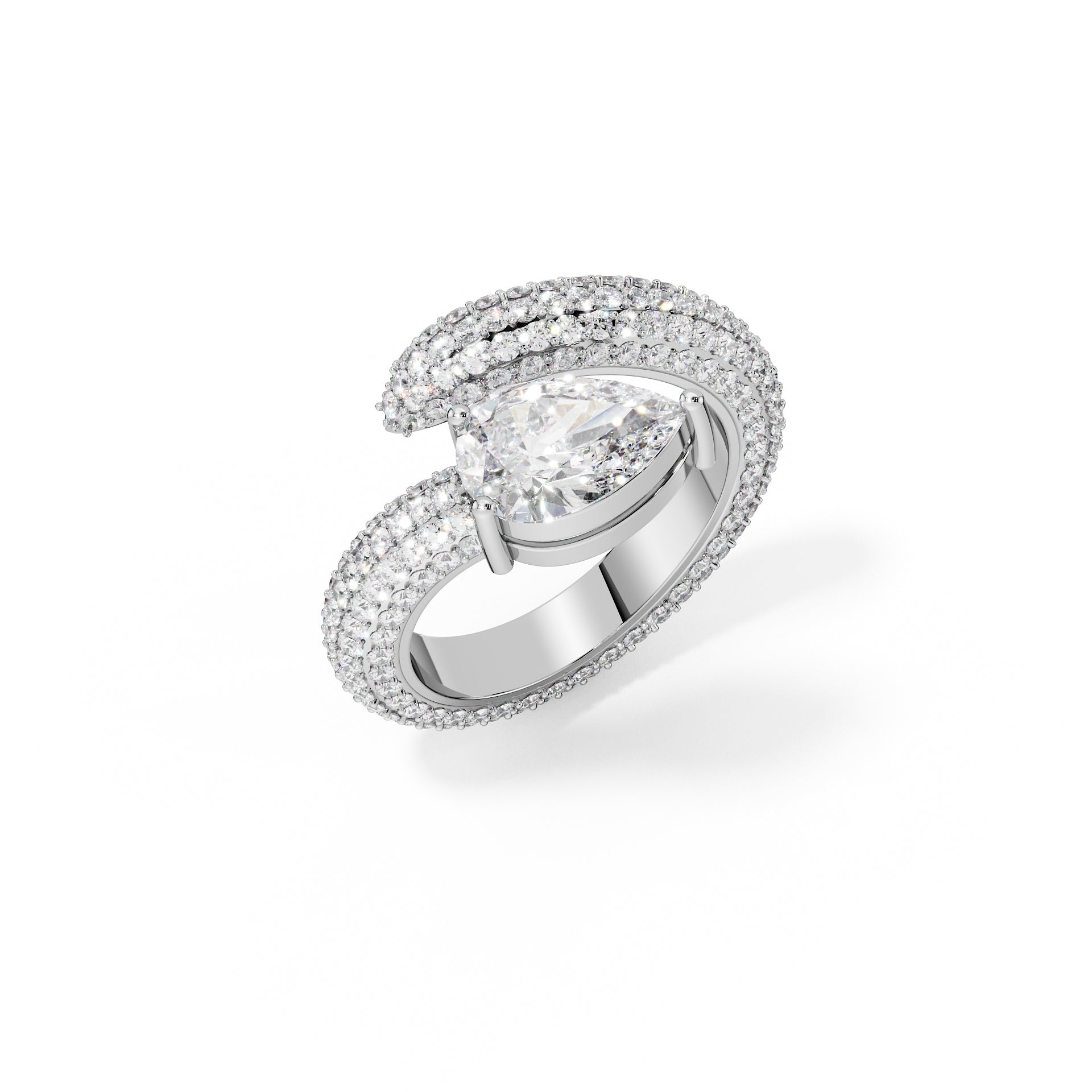 Bague bypass en diamant taille poire