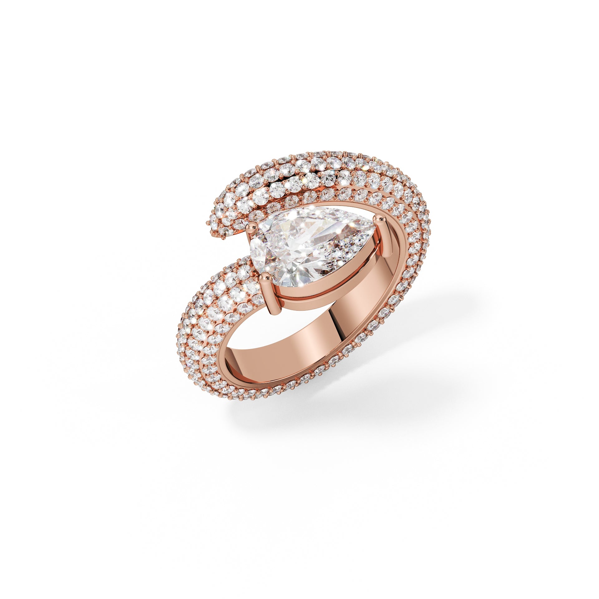 Bague bypass en diamant taille poire