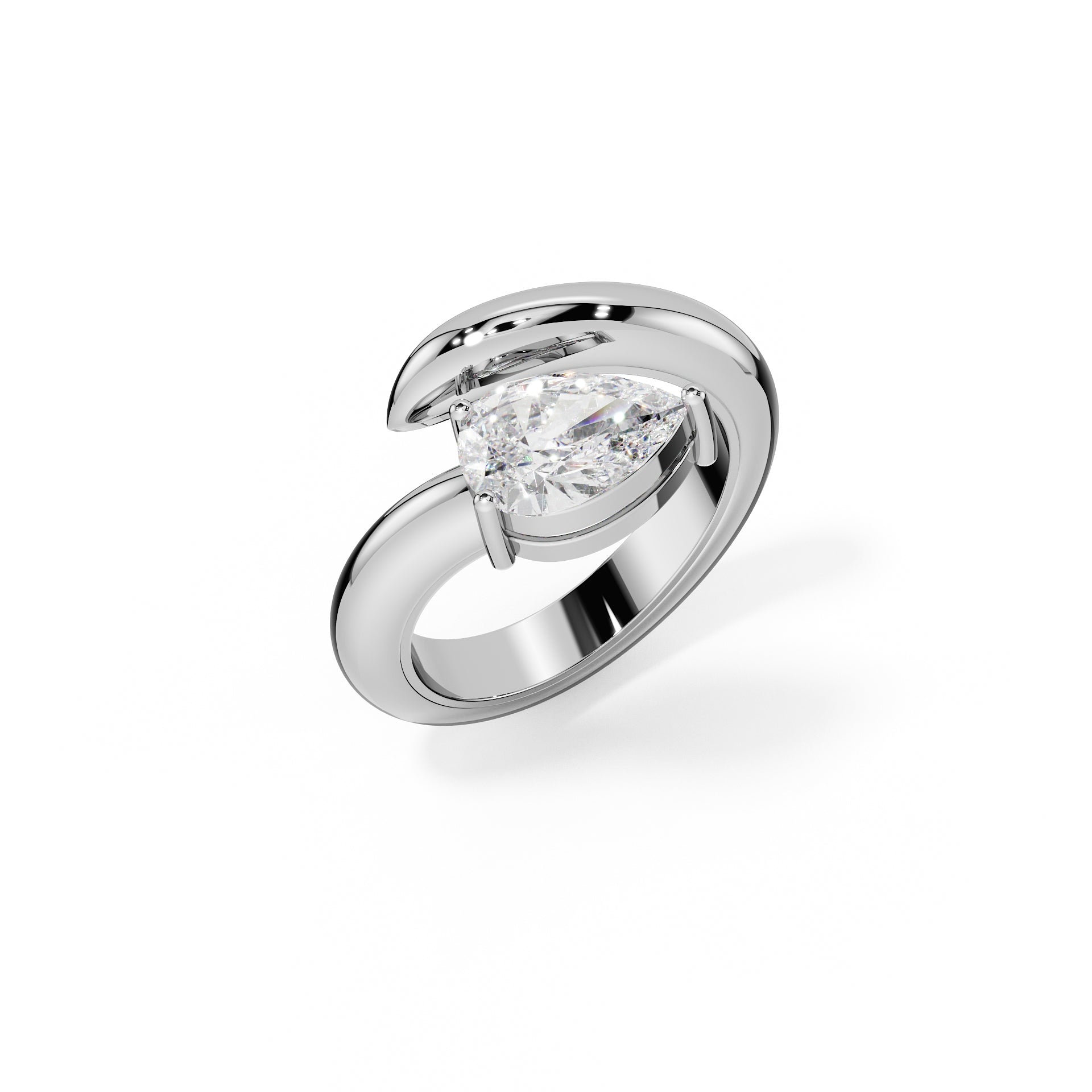 Bague bypass en diamant taille poire