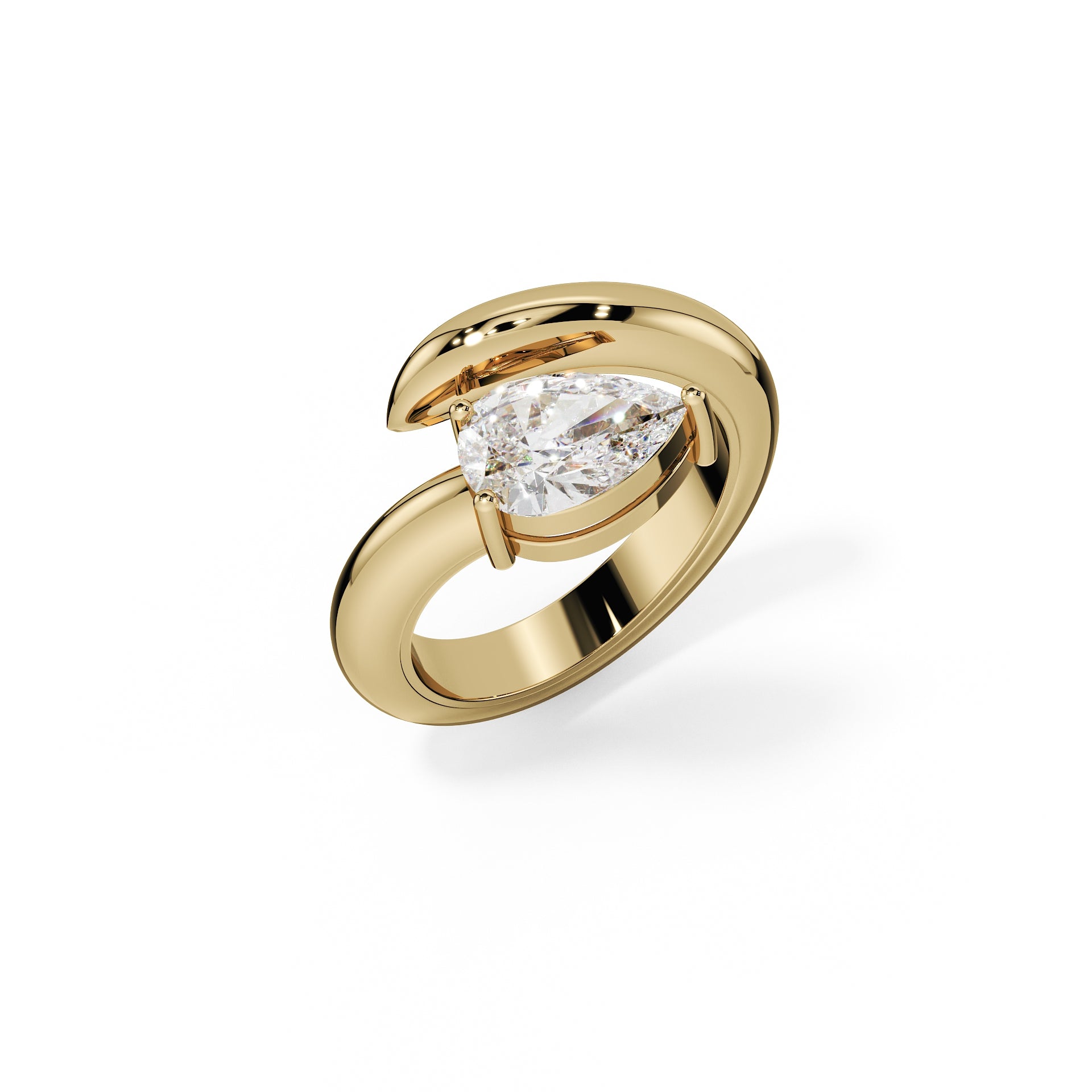 Bague bypass en diamant taille poire