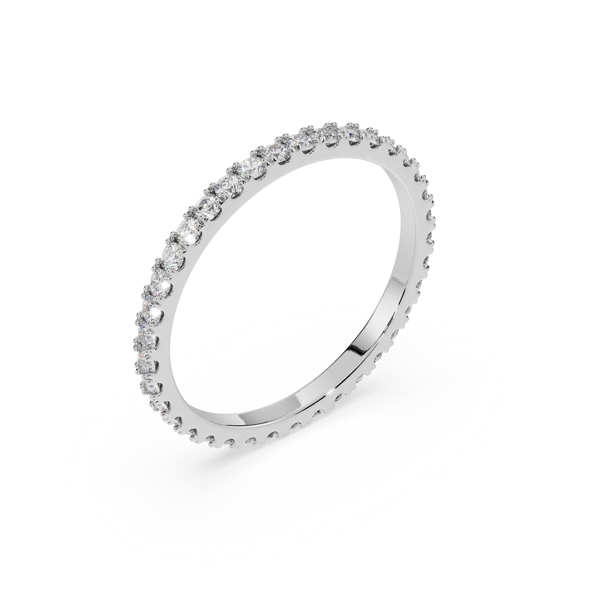 Small Full Eternity Diamond Ring -  14K White Gold - size 51