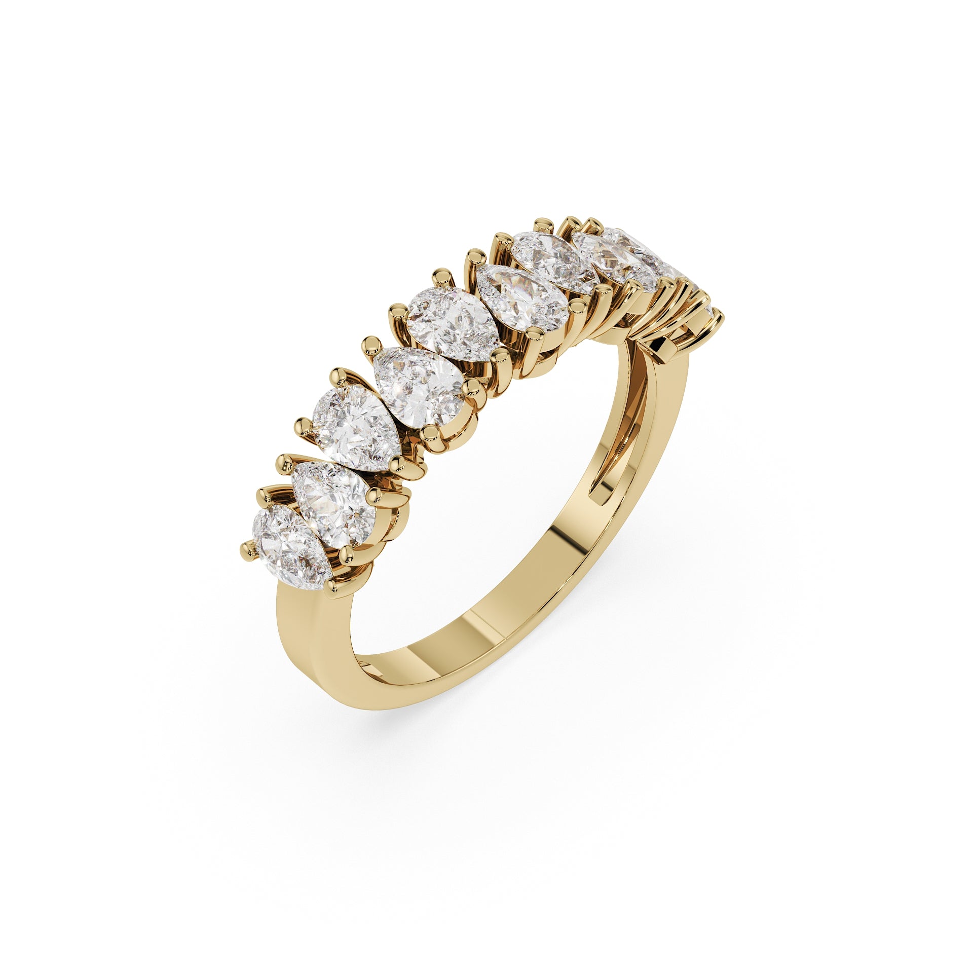 Pear Cascade Diamond Ring - size 53 - Yellow Gold 9K