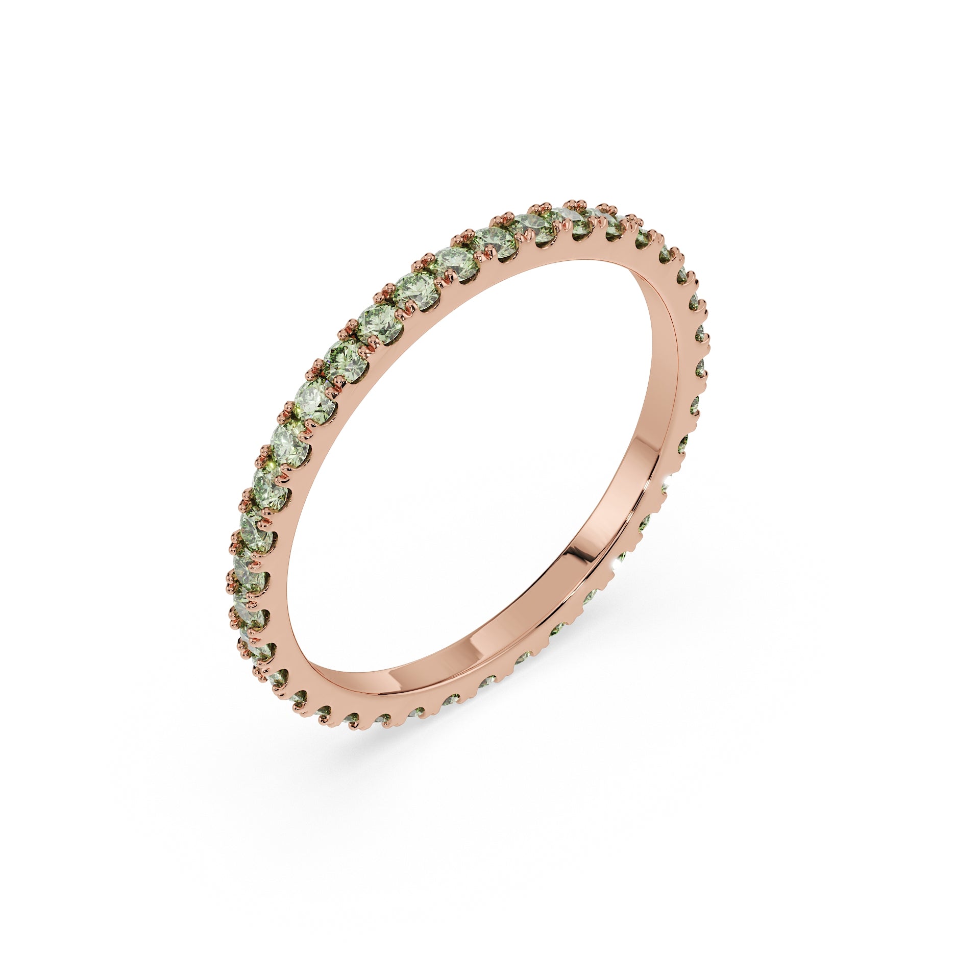 Small Full Eternity Diamond Ring - Ocean Green Lab Diamonds - 14K Rose Gold - size 52